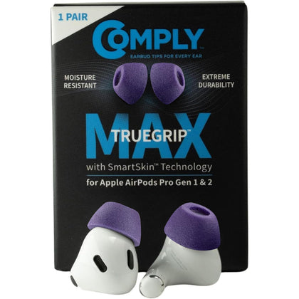 COMPLY TrueGrip MAX eartip closeup highlights soft memory foam for a secure, comfortable seal.