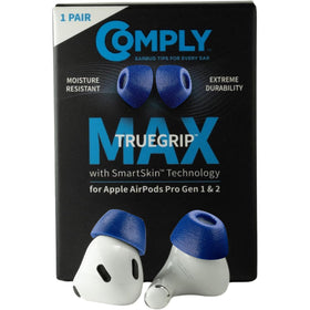 COMPLY TrueGrip MAX eartip closeup shows memory foam seal for better isolation.