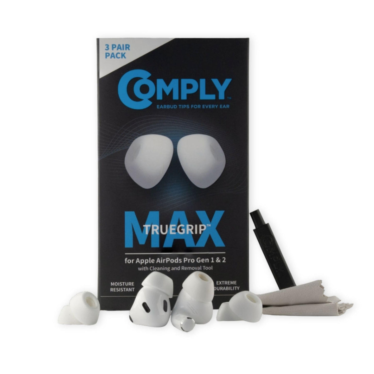 Comply TrueGrip MAX front packaging showing product and quantity — durable fit