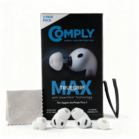 Comply TrueGrip MAX front packaging showing three pairs and brand for easy identification and value