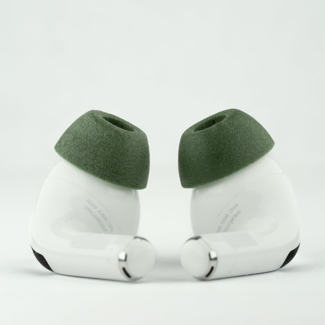 COMPLY tips installed on AirPods Pro demonstrating secure fit during use