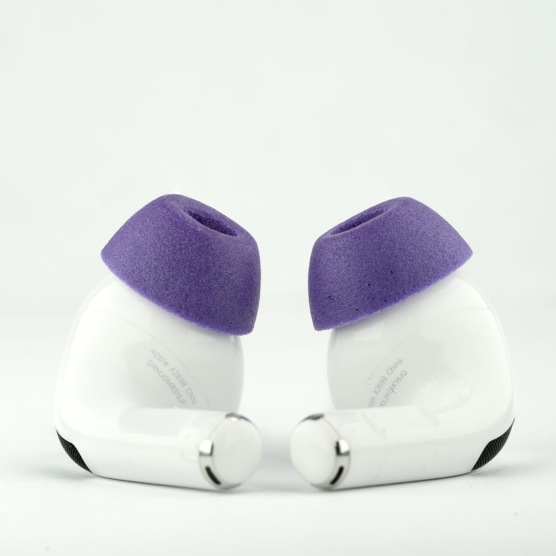 Comply tips mounted on AirPods Pro demonstrating stable, secure fit