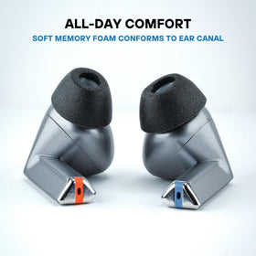 COMPLY tip mounted on a Galaxy Buds Pro nozzle illustrating fit