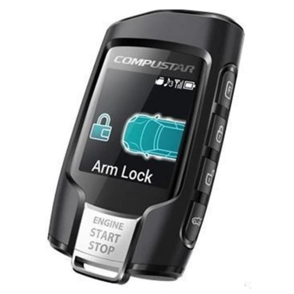 Compustar 2WQ9R remote screen shows functions and alerts