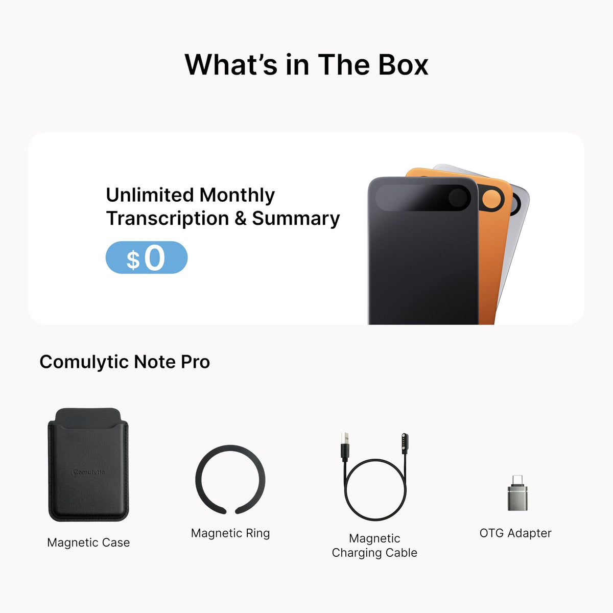 Includes case, ring, OTG adapter, USB-C cable, and quick guide for setup.