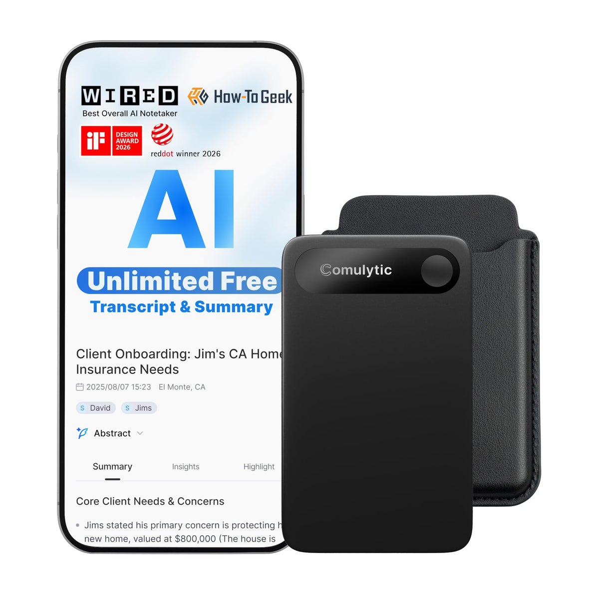 Comulytic Note Pro in protective case ready for on-the-go recording