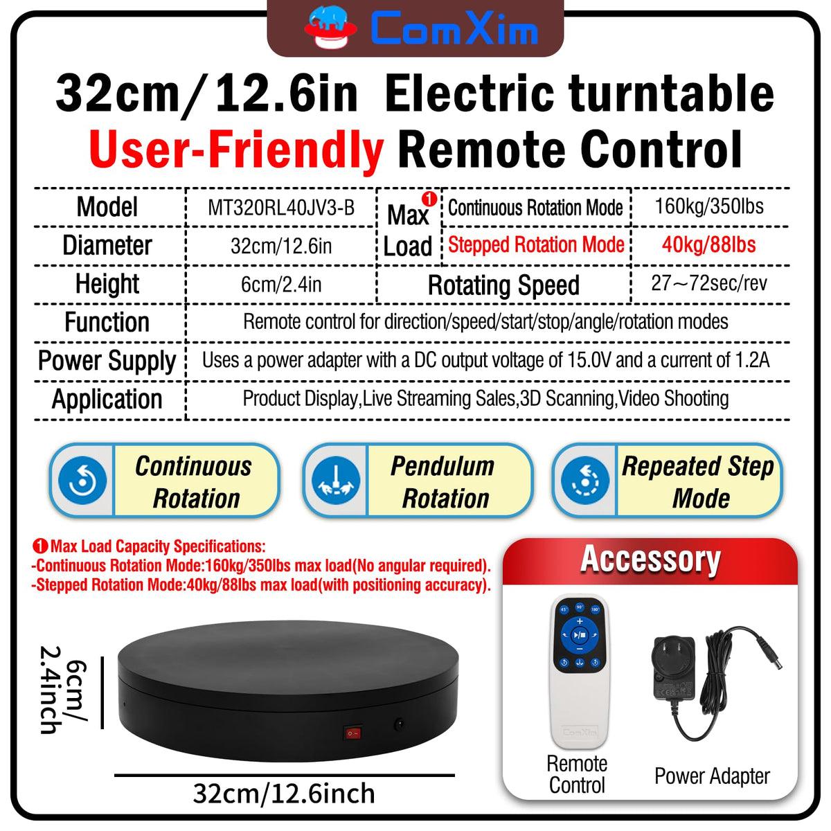 ComXim remote control turntable enabling precise multi-angle displays