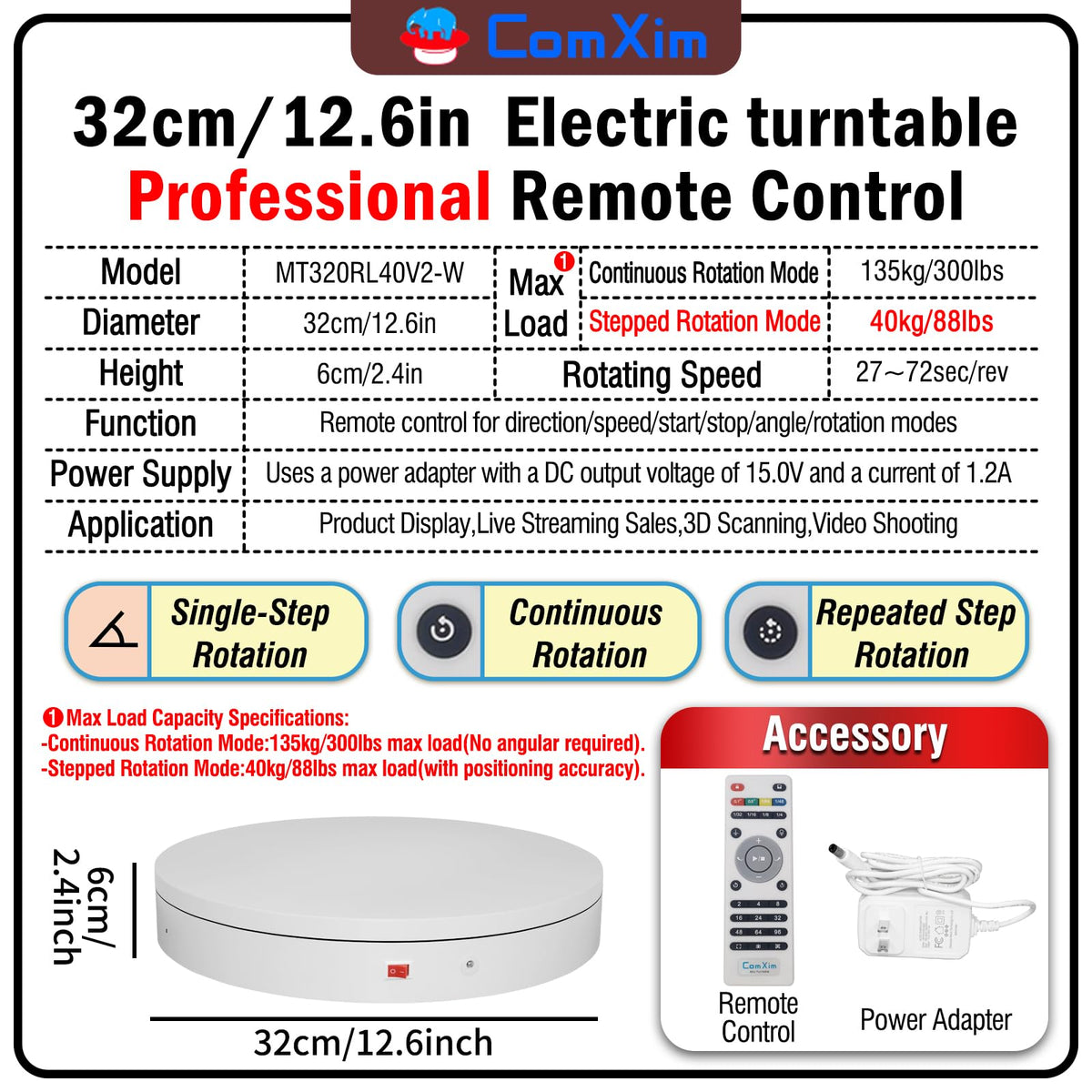 ComXim turntable speed adjustment enabling customizable rotation for videos