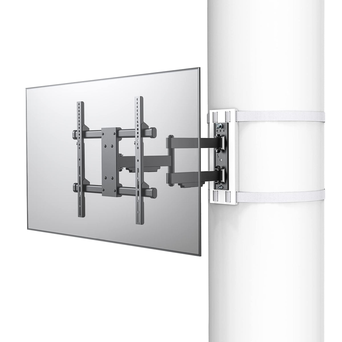 CondoMounts full-motion pillar mount enabling flexible TV placement on large pillars.
