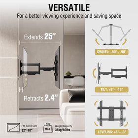 CondoMounts full-motion swivel enables precise angle adjustments