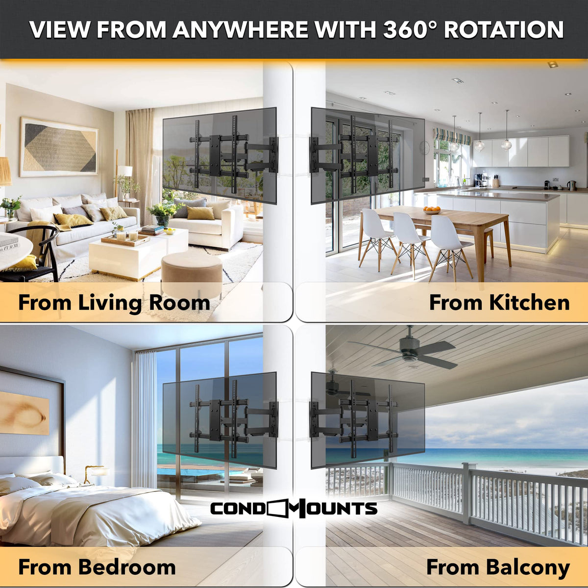 CondoMounts VESA 400x400 support fits common TV patterns.
