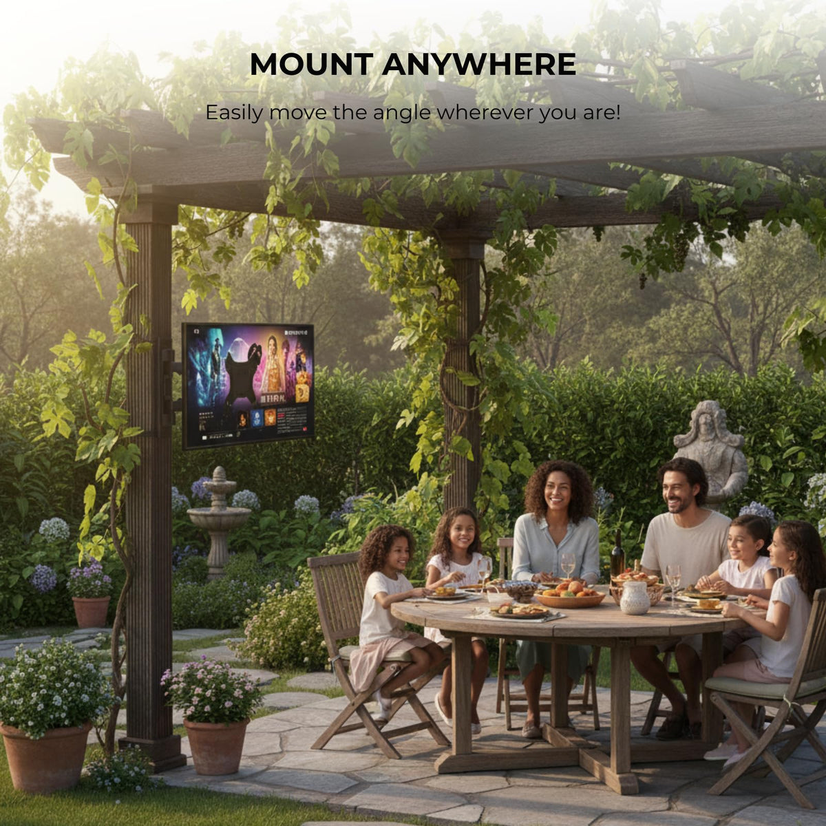 CondoMounts ZeboZap weatherproof steel frame withstands sun and rain outdoors