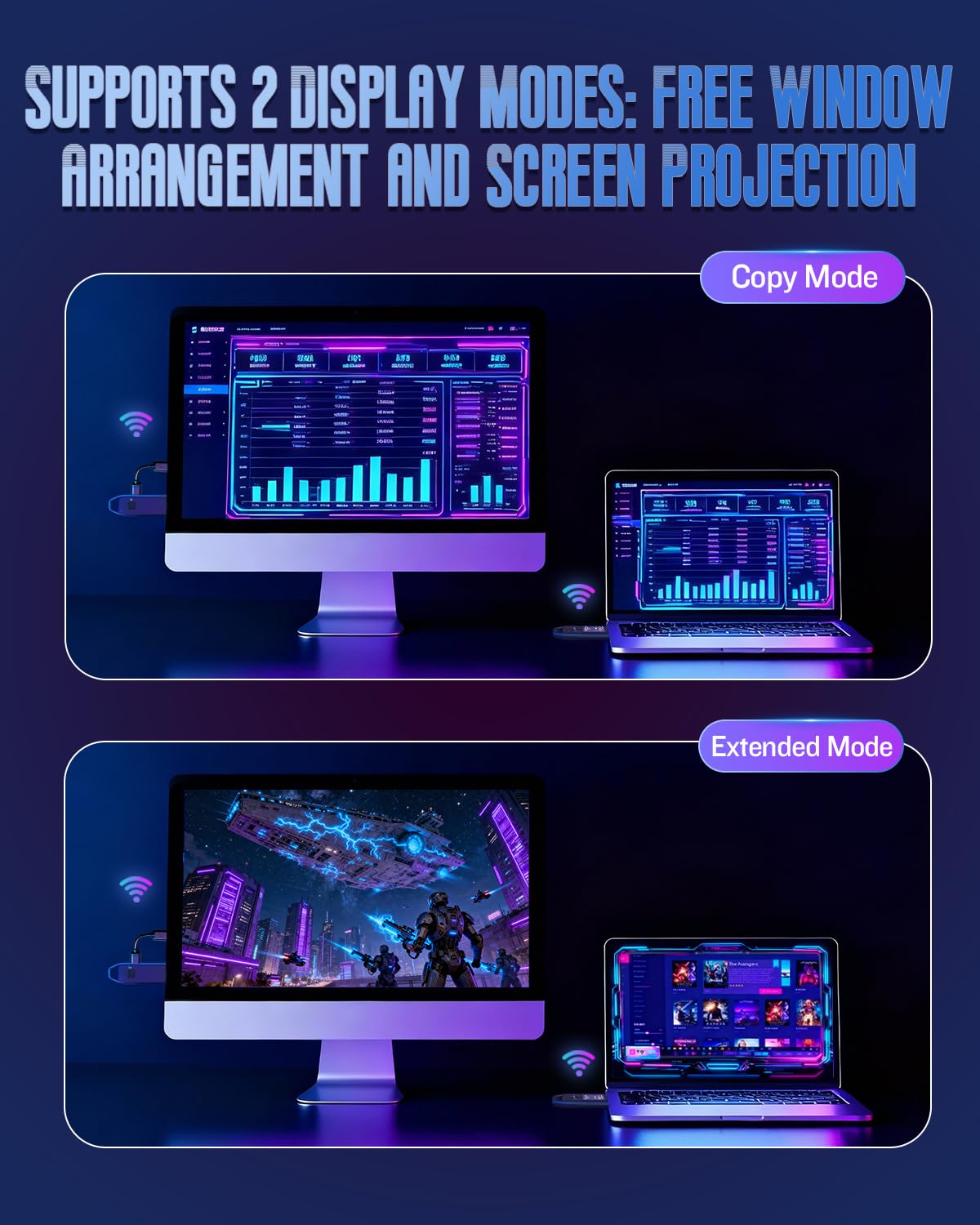 CONNIORA mirroring laptop to TV showing effortless screen sharing benefit