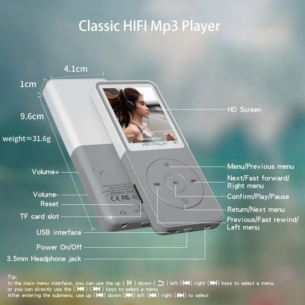 CONODO MP3 Player expandable storage up to 128GB with microSD support.