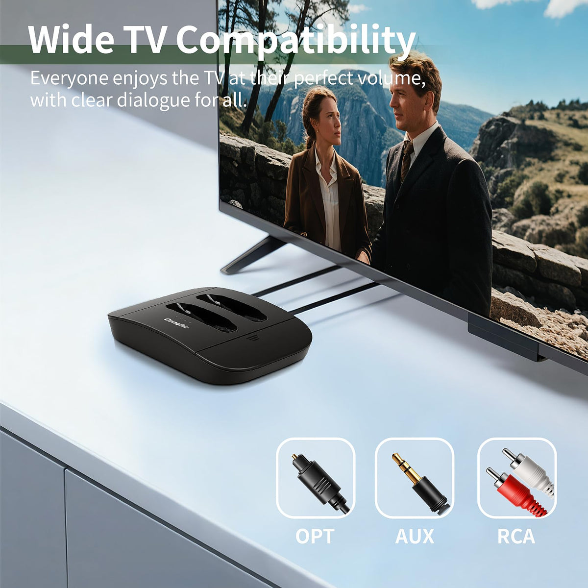 Conqier ambient sound mode allowing surrounding sounds while watching TV.