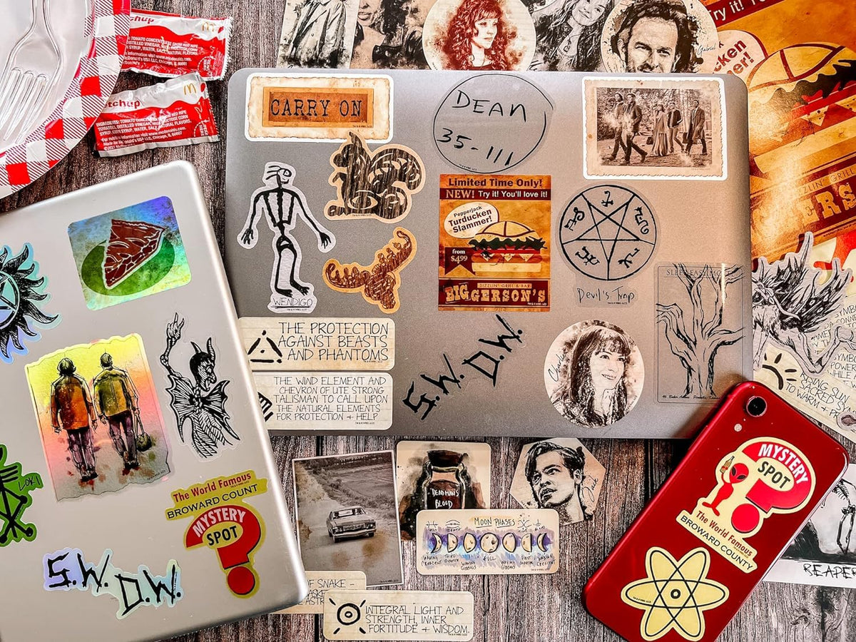 CON*QUEST stickers on laptop demonstrating scale and customization benefit