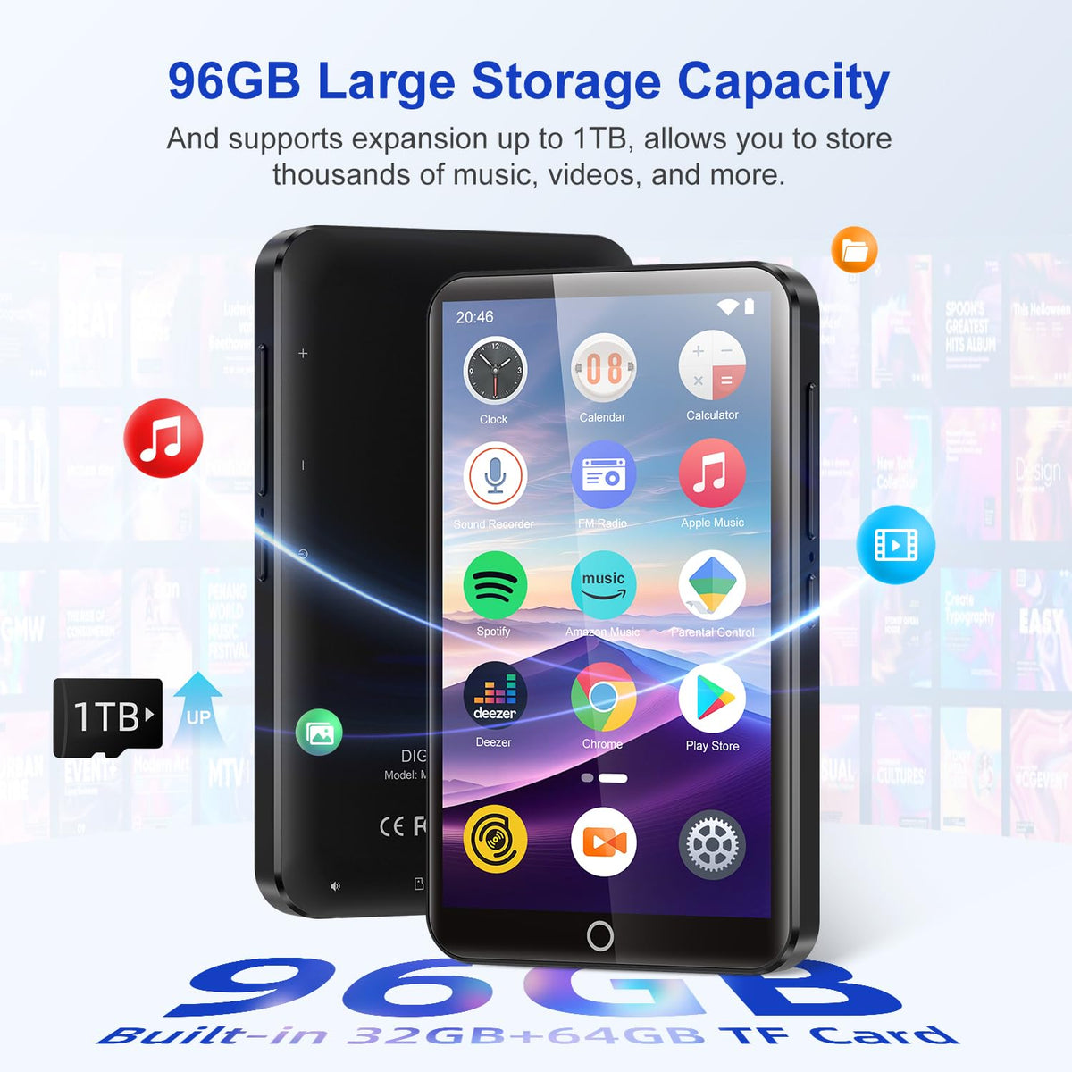 Conrain 96GB MP3 Player 4.02 inch IPS display delivers crisp visuals