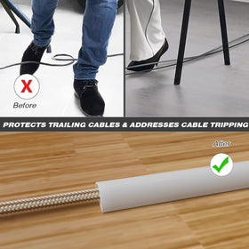 Conwang white cable management raceway blends with home decor.