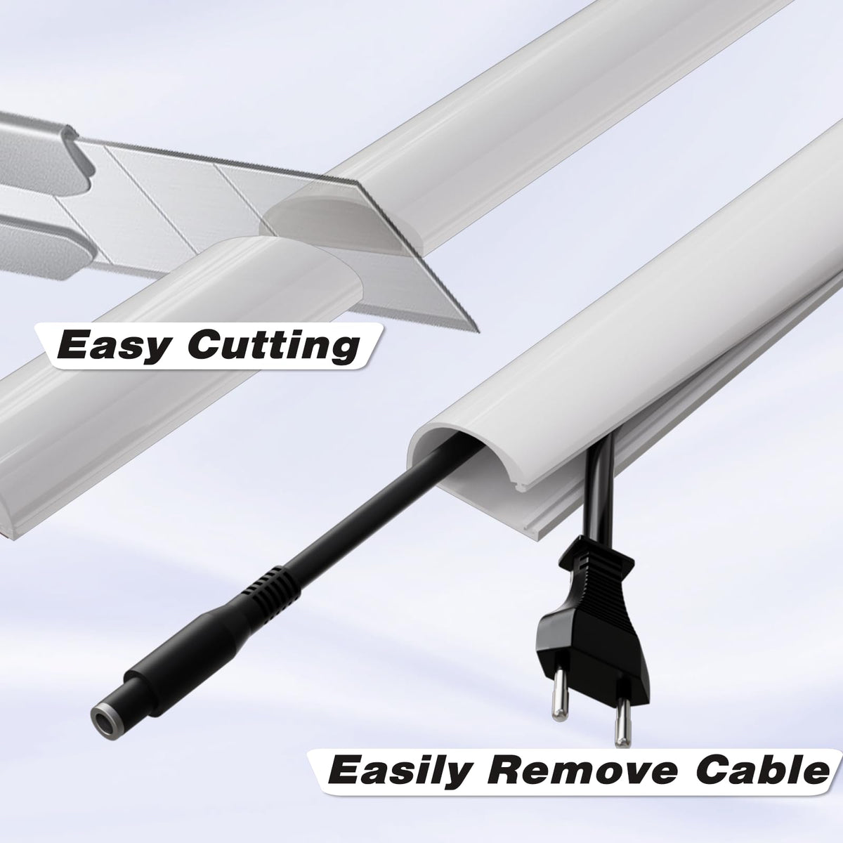 Conwang wall cable concealer white blends with walls while concealing clutter.