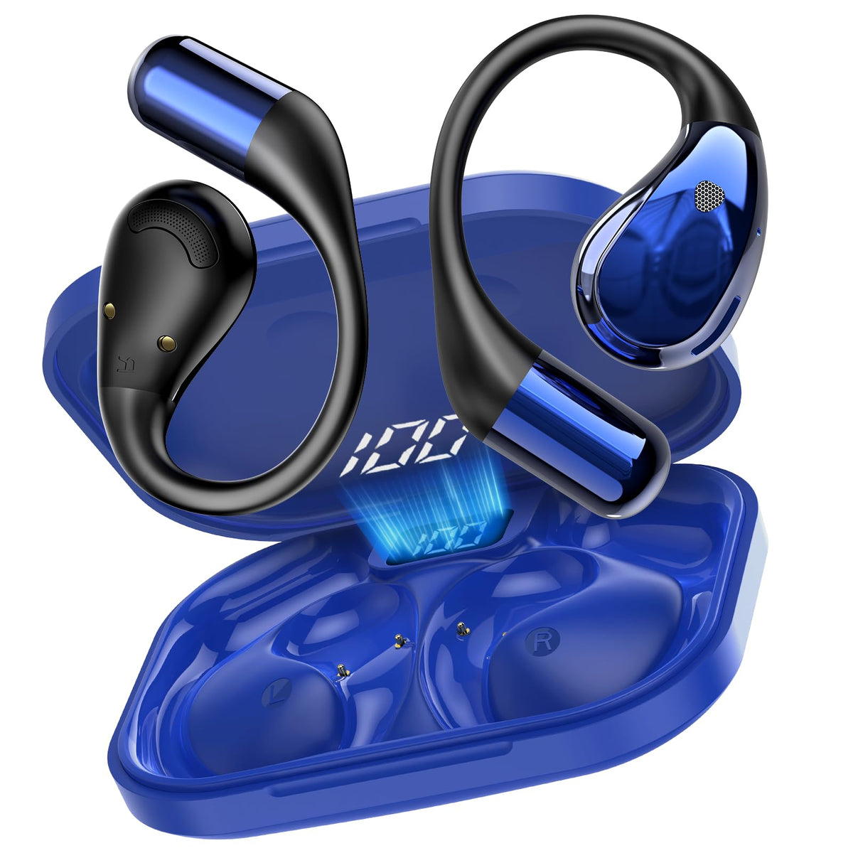 Conyat blue open-ear headphones front view showing lightweight fit and comfort