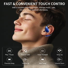 Conyat earbuds next to smartphone to show compact scale and portability