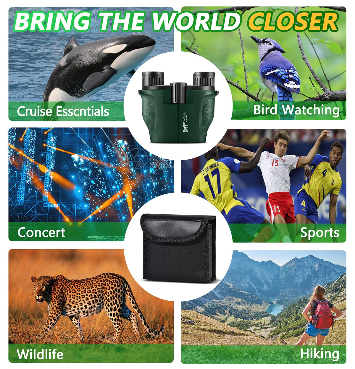 COO&KOO outdoor-travel-kit-binoculars include bag and strap for easy transport