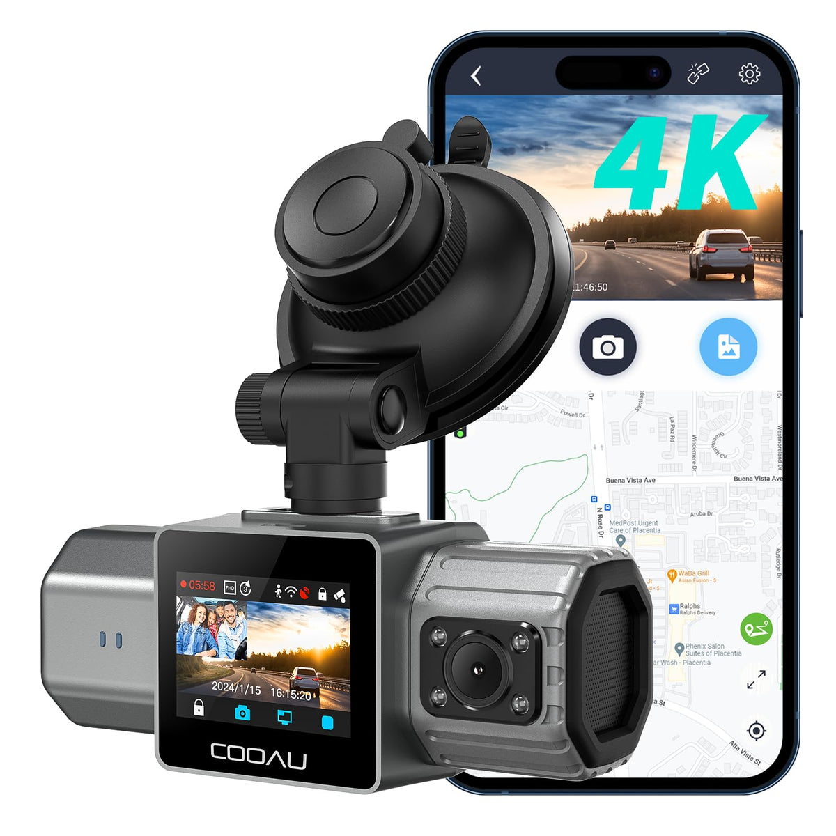 COOAU 4K front camera captures road details clearly