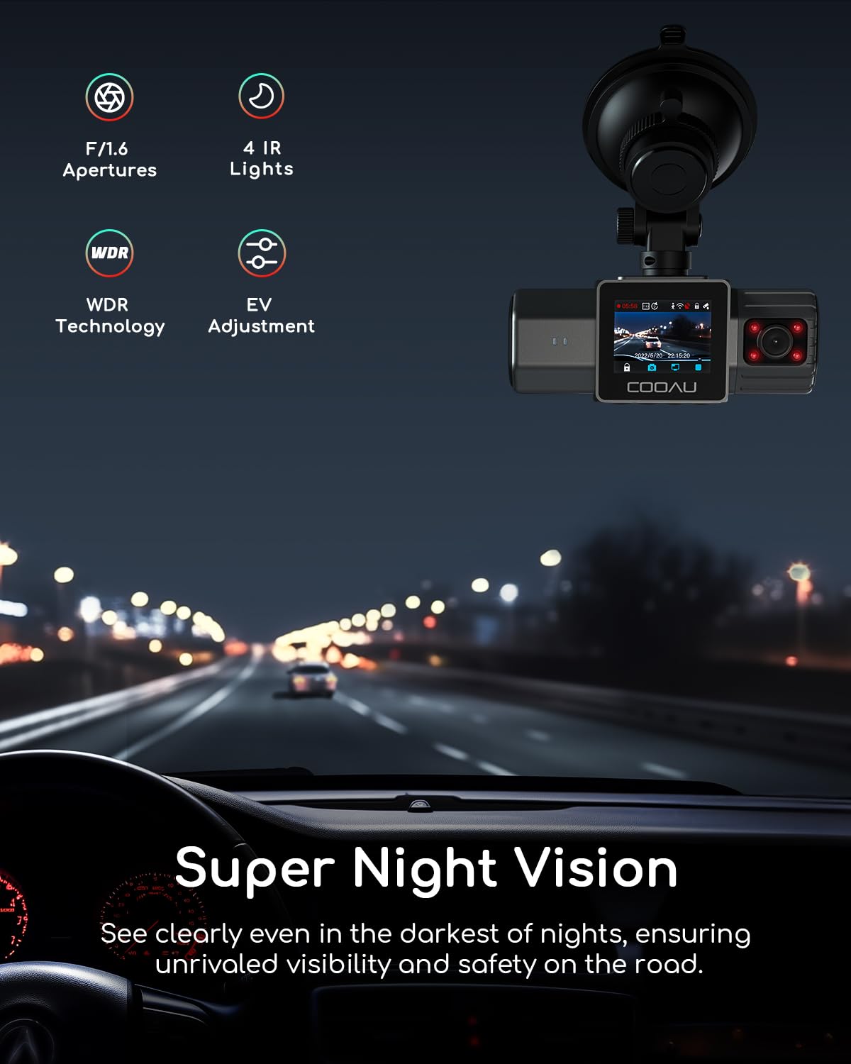 COOAU built-in GPS and G-sensor logs trip data and speed