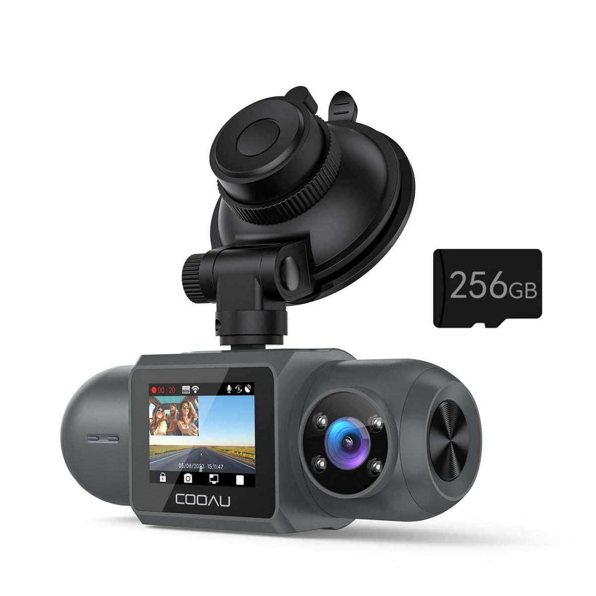 COOAU D30S 4K front camera captures wide view for clear road signs.