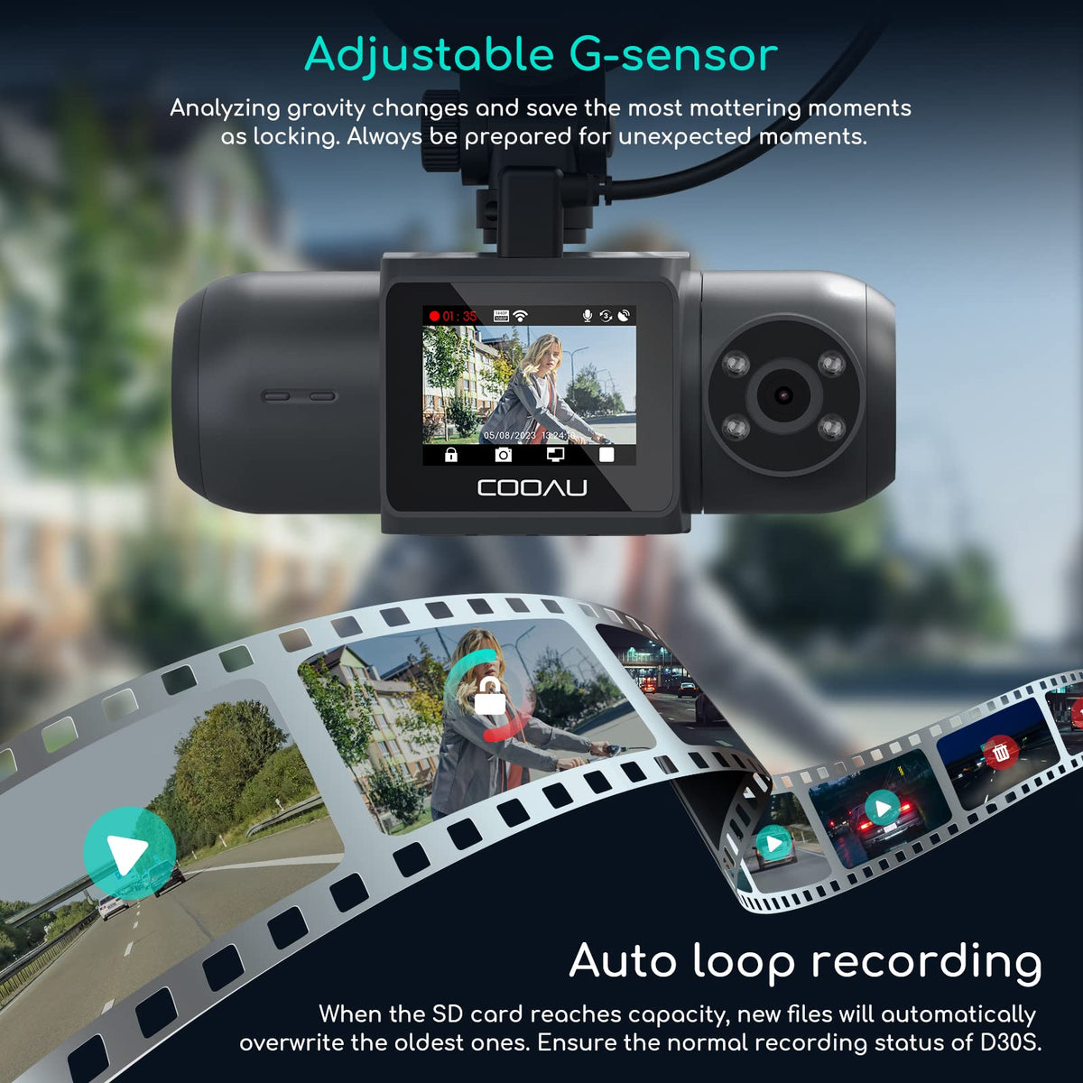 COOAU D30S loop recording prevents missing important footage.