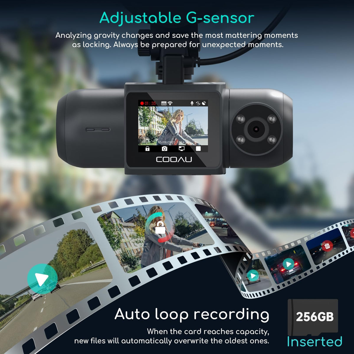 COOAU D30S loop recording provides continuous footage without gaps.