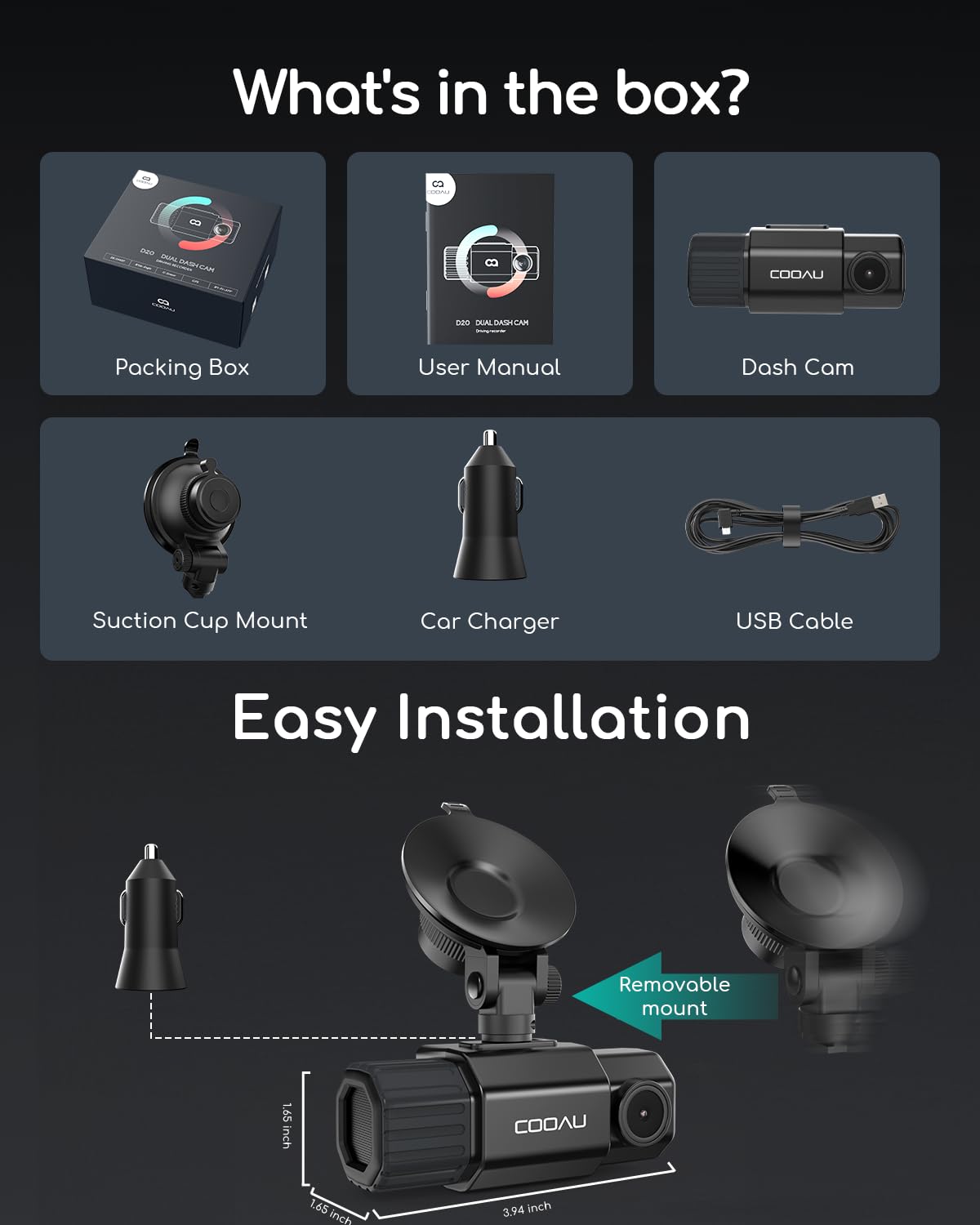 COOAU dash cam supercapacitor design withstands extreme temperatures.