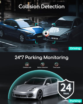COOAU dash cam installation options with suction and adhesive.