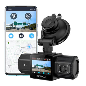 COOAU dual dash cam front view captures 2.5K video and road details.