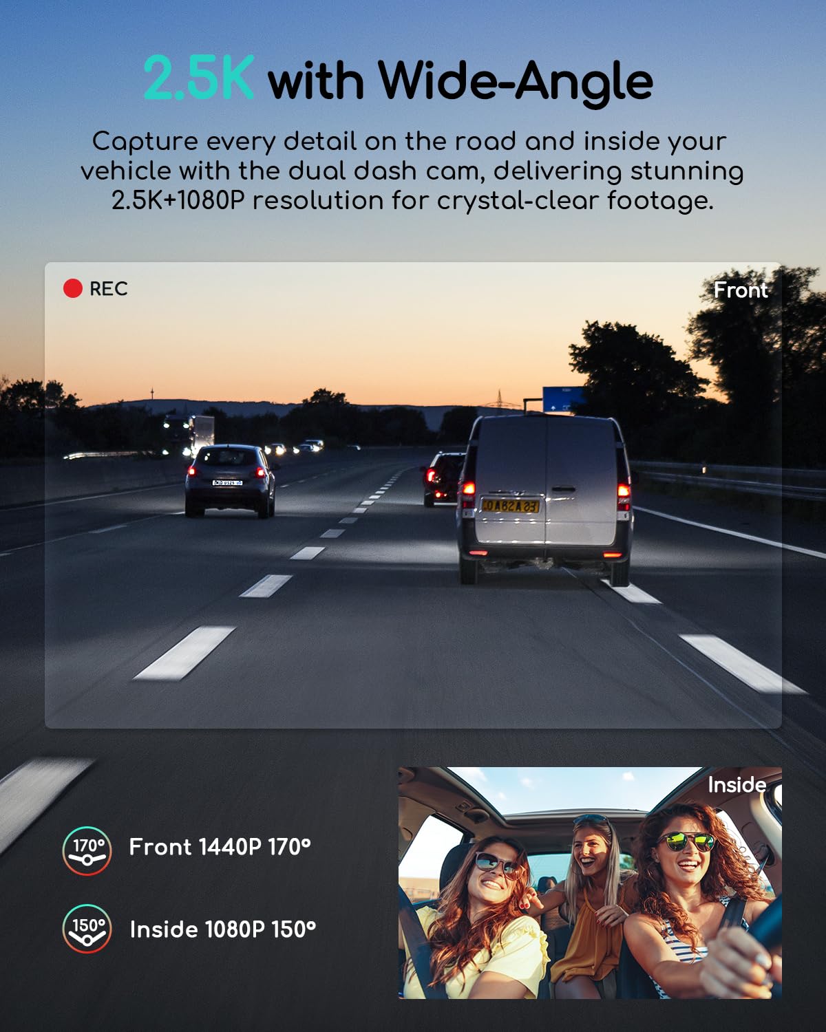 COOAU interior night vision view with IR lighting for clear low-light footage.