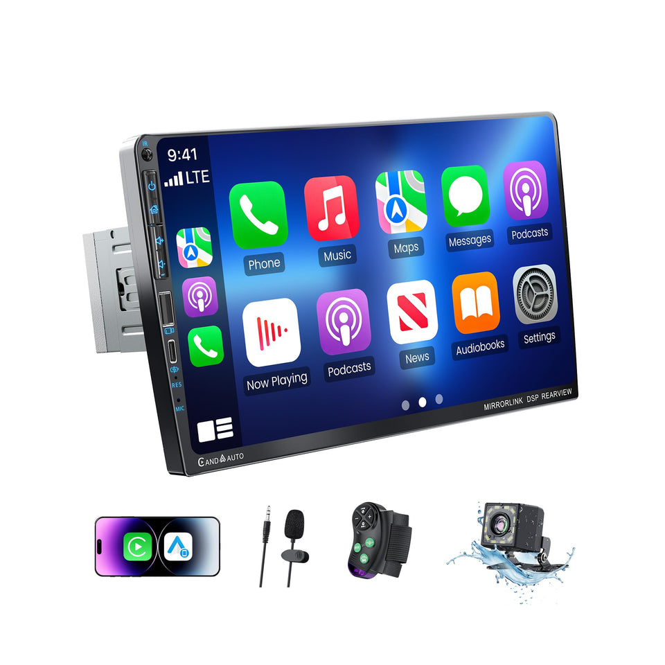 COOCOM 9-inch din car stereo with wireless CarPlay for smooth navigation