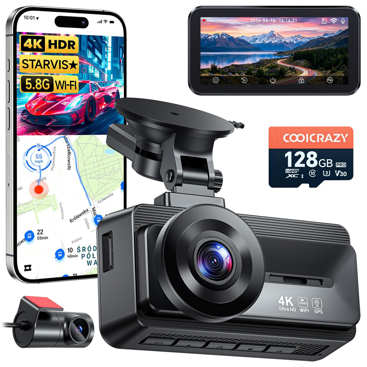 Coolcrazy 4K front dash cam delivers wide footage for clear license plates