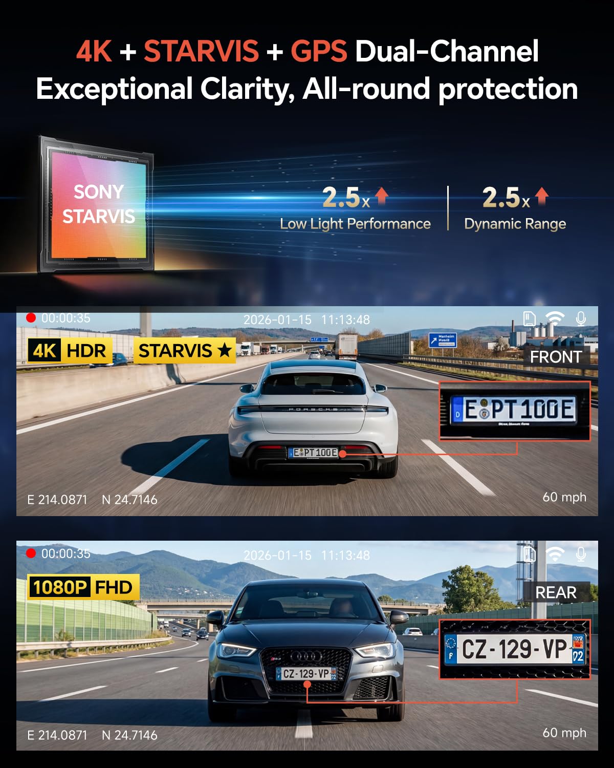 COOLCRAZY dashcam rear view captures 1080p footage to monitor vehicles behind you