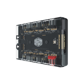 Cooler Master hub beside a ruler scale showing compact size for space savings