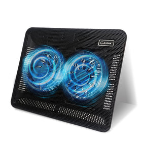 Coolertek laptop cooling pad front view showing slim, portable profile for on-the-go use.