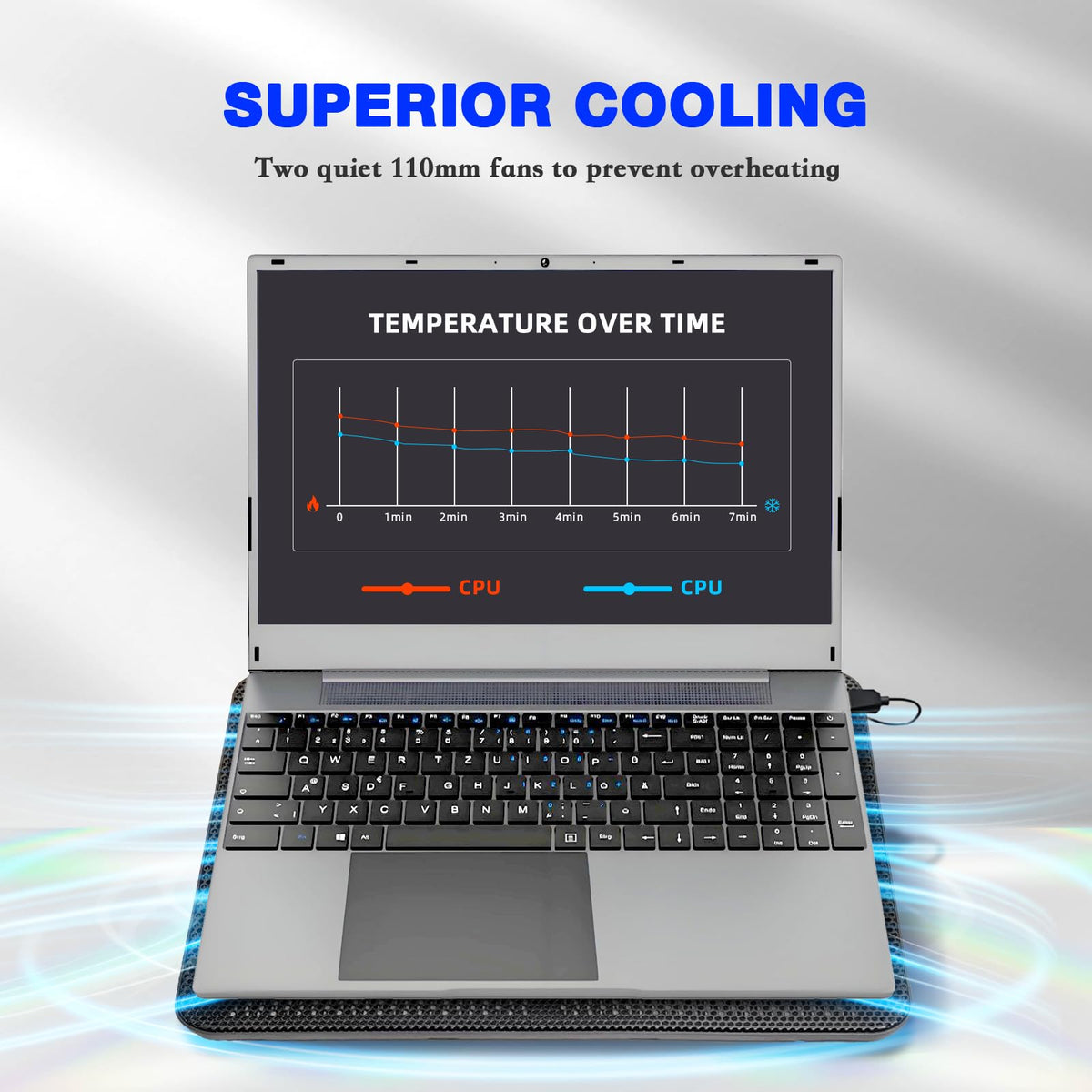 Coolertek cooling pad side view highlighting compact footprint for travel.