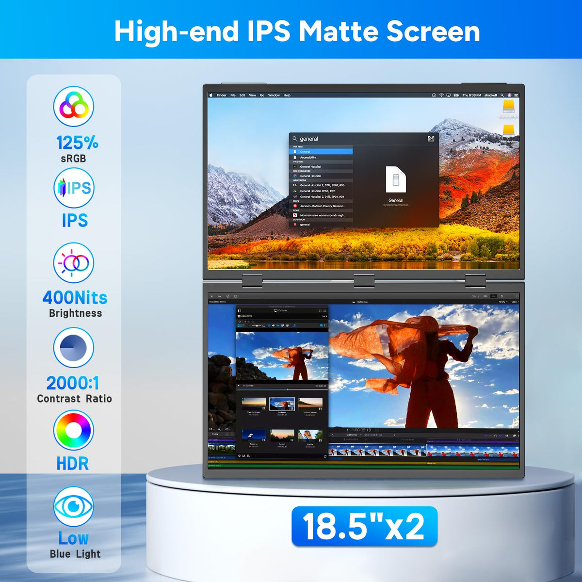 COOLHOOD 120-degree adjustable stand supports comfortable viewing during long sessions.