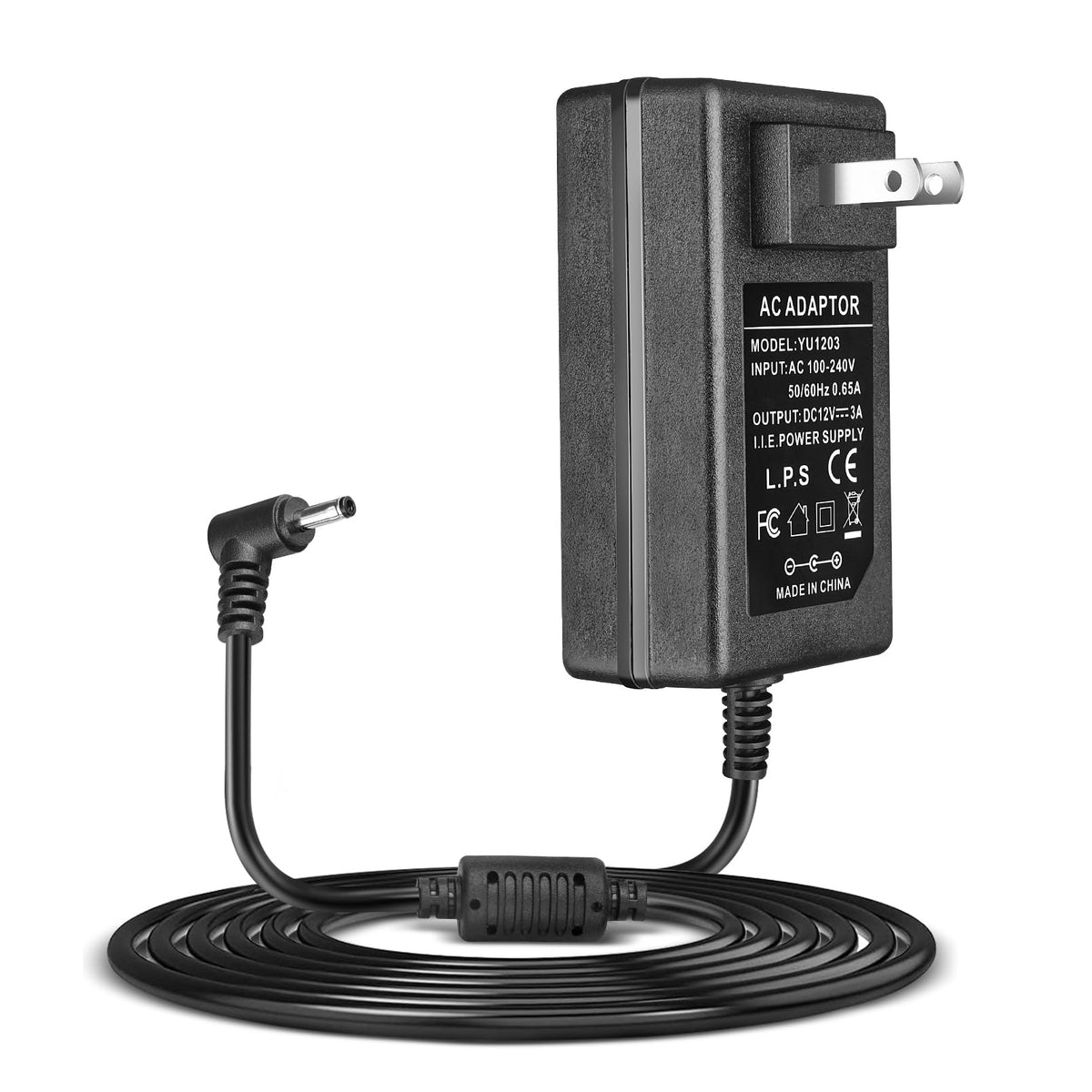 COOLM 12V 3A charger front view with cable for dependable ultrabook power.