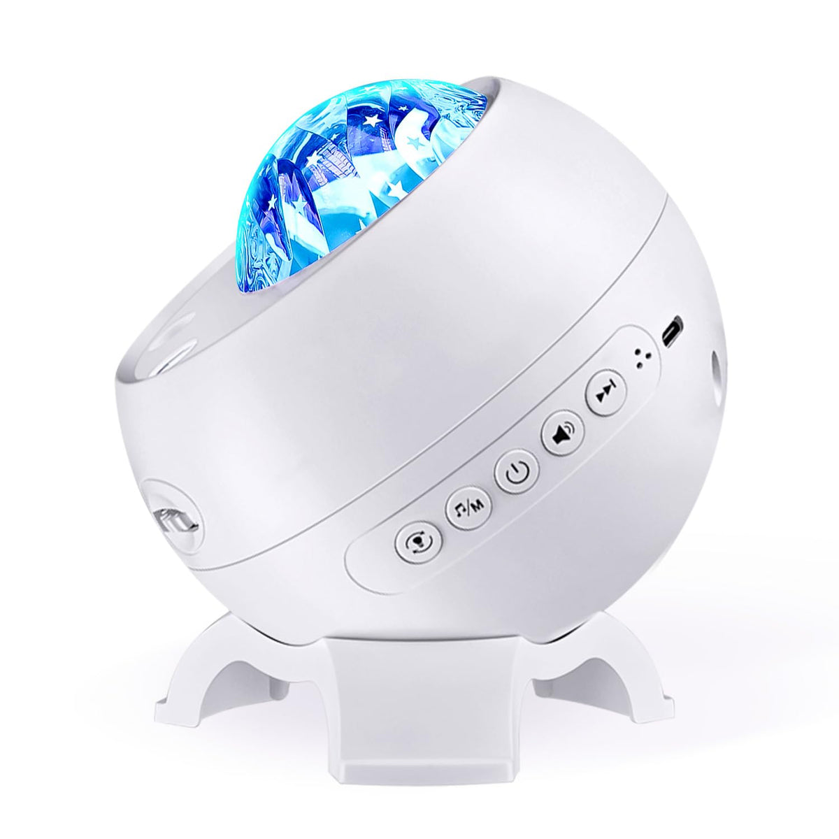 COOLNIGHT front view showing speaker grille and sleek white finish, clean decor benefit