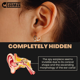 COOMAX loopset and earpiece next to ruler displaying ultra-small scale benefit