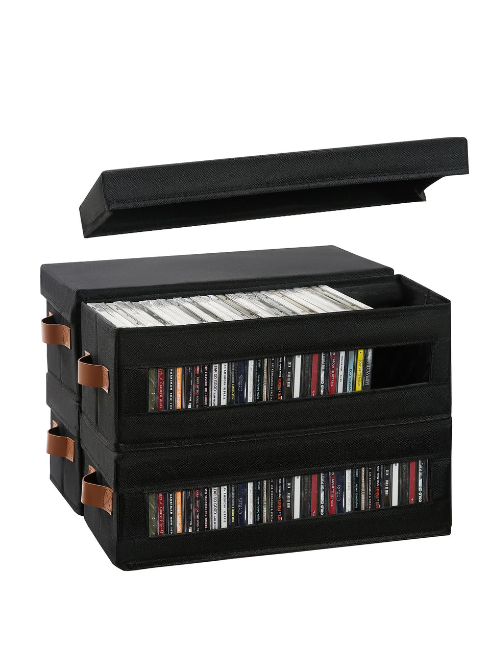 Coorganisers 4-pack CD storage box with visible window keeps your collection organized at a glance.