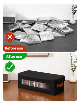 Coorganisers cd storage box holds up to 148 cds for large collections.