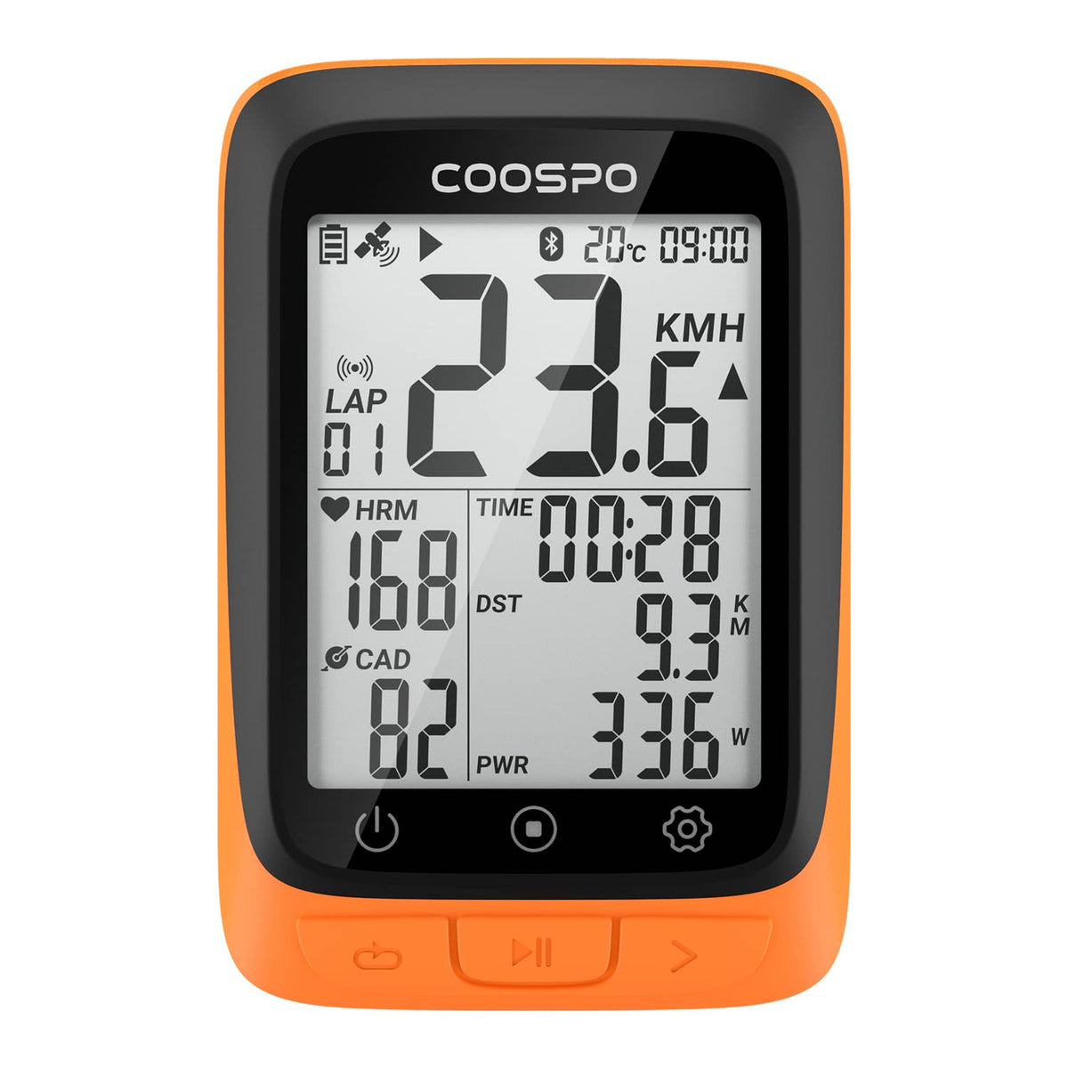 CooSpo BC107 front display showing clear ride data for quick glance benefit