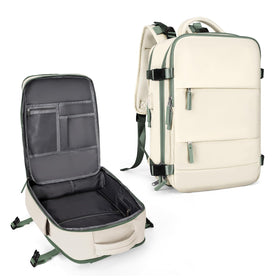 coowoz front view white green showing roomy carry-on capacity and neat pockets