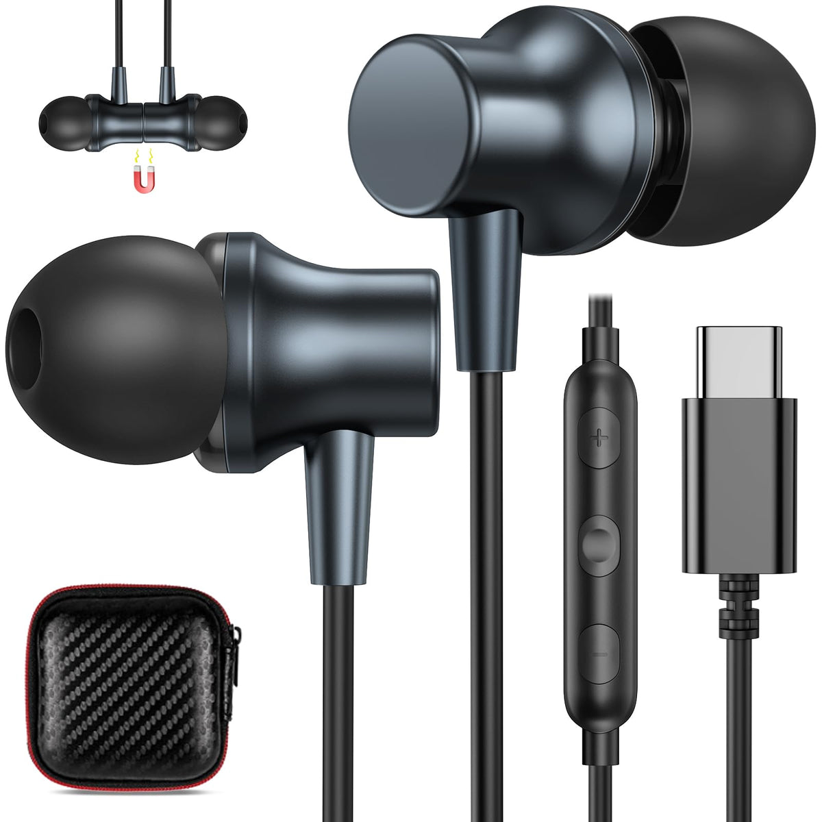 COOYA front packaging showing earbuds and USB-C plug, highlights compact protection
